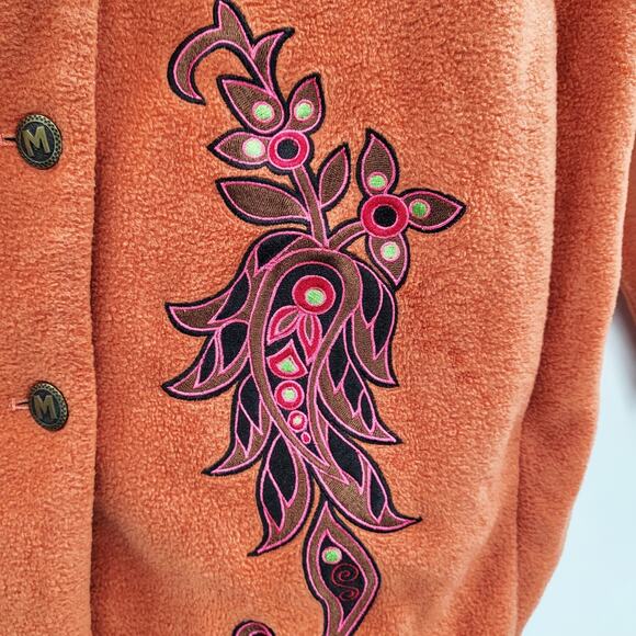 Vintage Bob Mackie Wearable Art Orange Embroidered Fleece Jacket Women's Size L - Picture 5 of 11